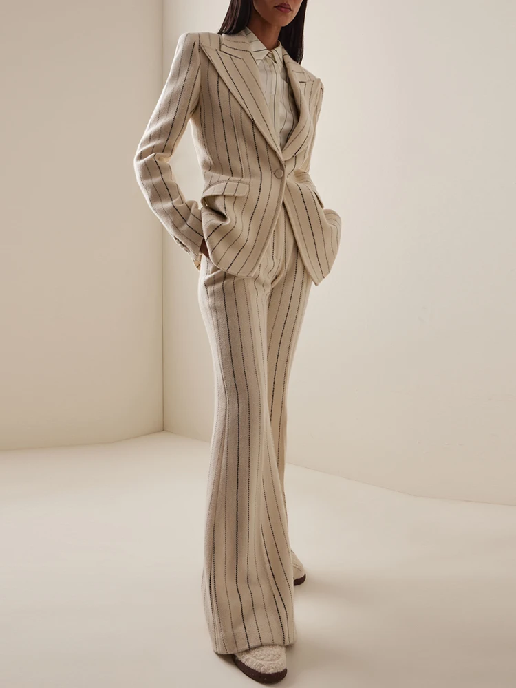 

HIGH QUALITY Newest 2025 Designer Runway Suit Set Women's Vertical Striped Slim Fitting Blazer Pants Set 2pcs