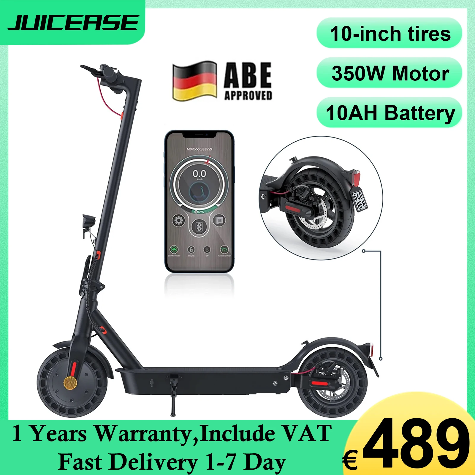 JUICEASE ABE 10Ah 500W Electric Scooter Adult Max Range 40KM Foldable Electric Kick Scooter for Xiaomi M365 10