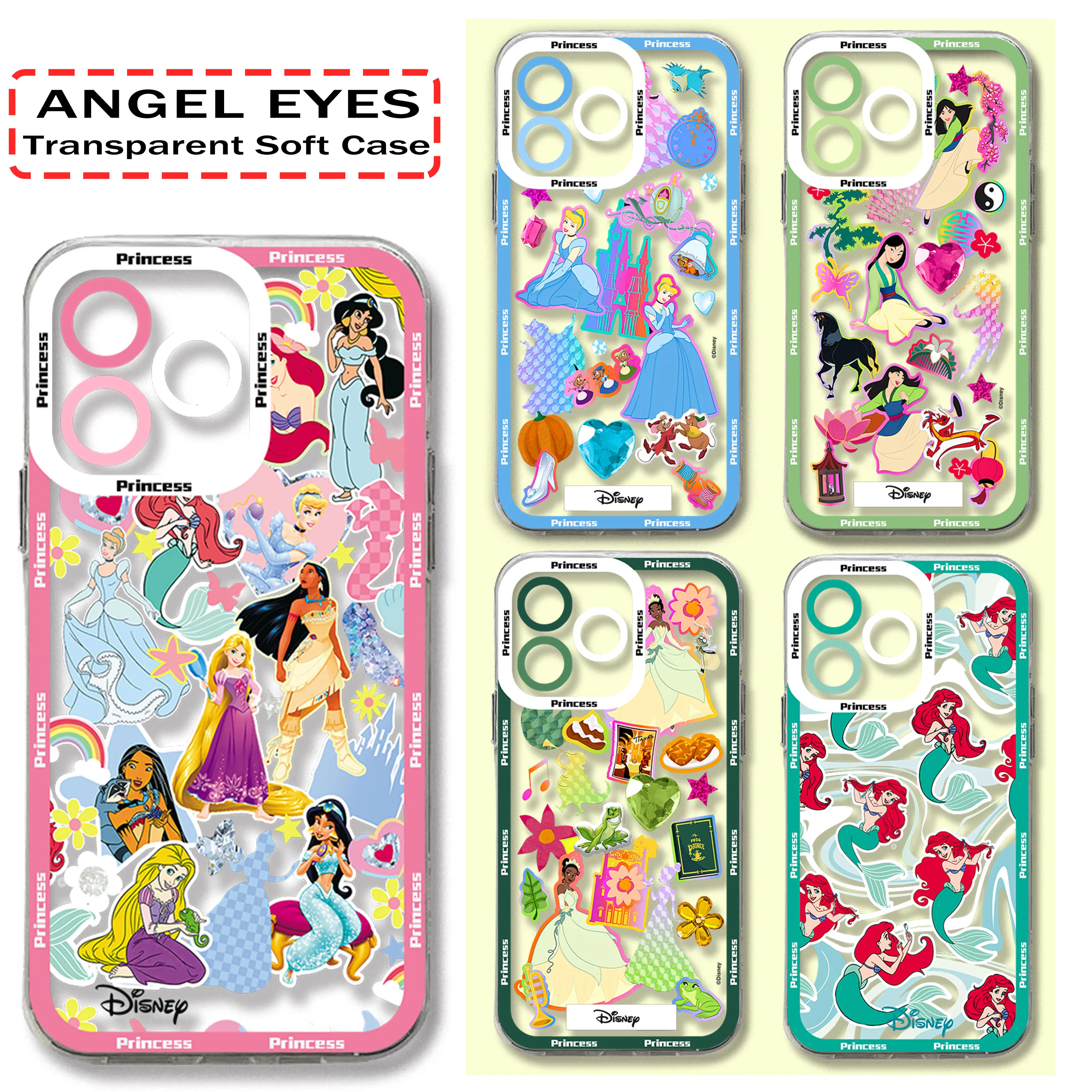 Cartoon Phone Case For Samsung S24 S23 S22 S21 S20 S10 FE Note20 Plus Ultra Lite 5G Clear D-Disneys Princess Soft TPU Cover