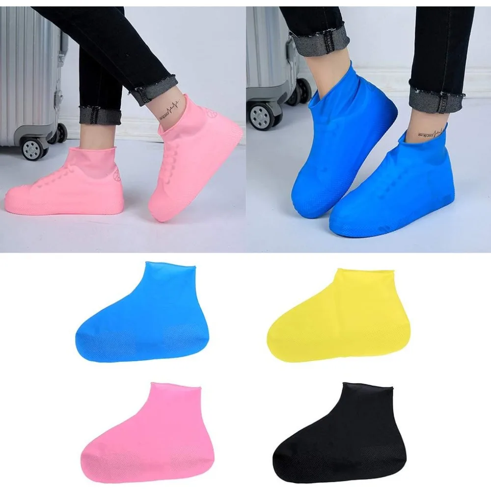 Anti Slip Unisex Latex Waterproof Rain Shoe Covers Short Long Tube Reusable Overshoes Pair For Commute Walking Outside