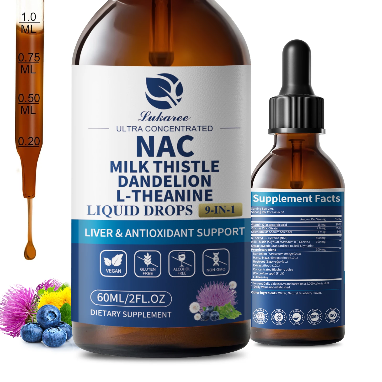 

N-Acetyl-L-Cysteine NAC Supplement with Milk Thistle,Selenium for Liver & Kidney Support,Lung,Antioxidants & Immune Support