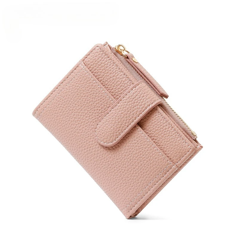 

European and American Lychee Simple Women's Wallet Premium Temperament Two-fold Multi-card Zipper Short Coin Purse Wholesale