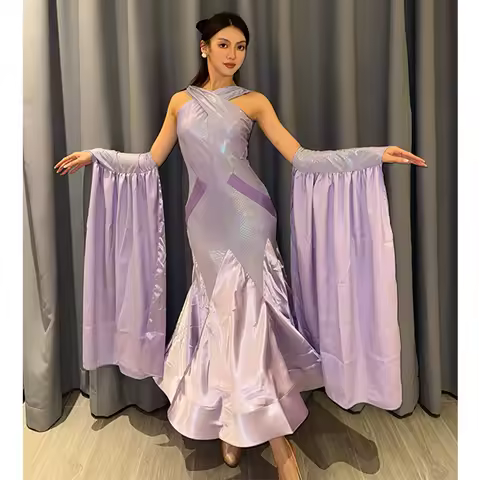 2025 Ballroom Dance Competition Dress Women Prom Evening Party Waltz Dance Dress Performance Costume Purple Long Dress BL15948