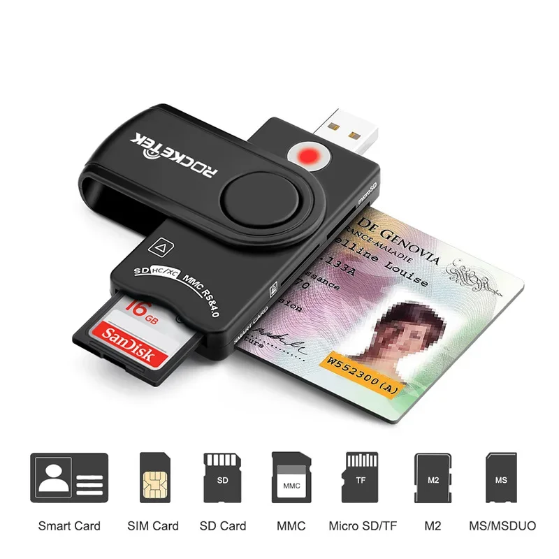 USB 2.0 Smart Card Reader micro SD/TF memory ID Bank EMV electronic DNIE dni citizen sim cloner connector adapter