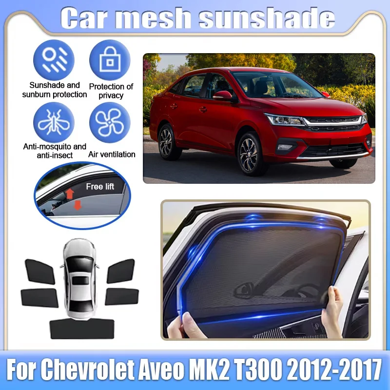 

Car Mesh Sunshades For Chevrolet Aveo MK2 T300 2012-2017 Window Sun Visors Magnetic Privacy Curtains Mosquito Auto Accessories