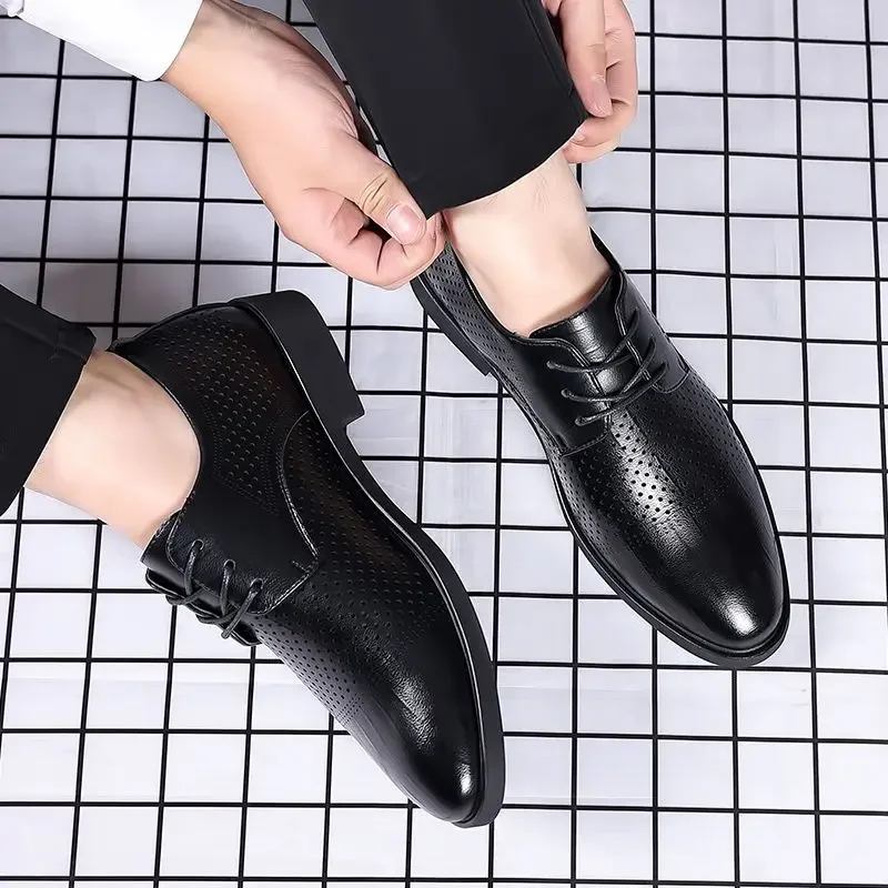 Oxfords Shoes Office Men's Formal Pointed Toe Lace Up Social Shoe Male Legitimate Leather Official Cheap Clearance 2025 Trend 39