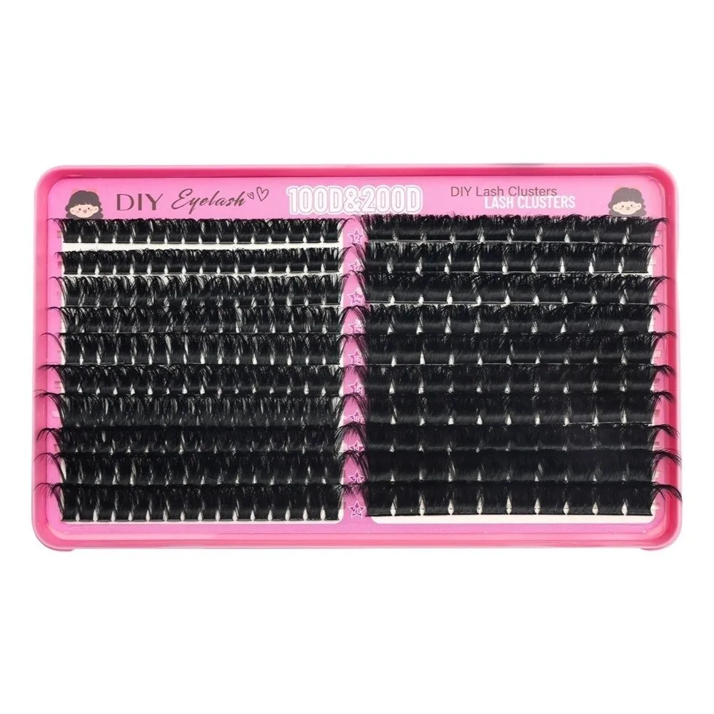 High Simulation False Eyelashes 100D+200D Density 12-20mm Length Eyelash Extension Segmented Design Fluffy Eyelash Extension