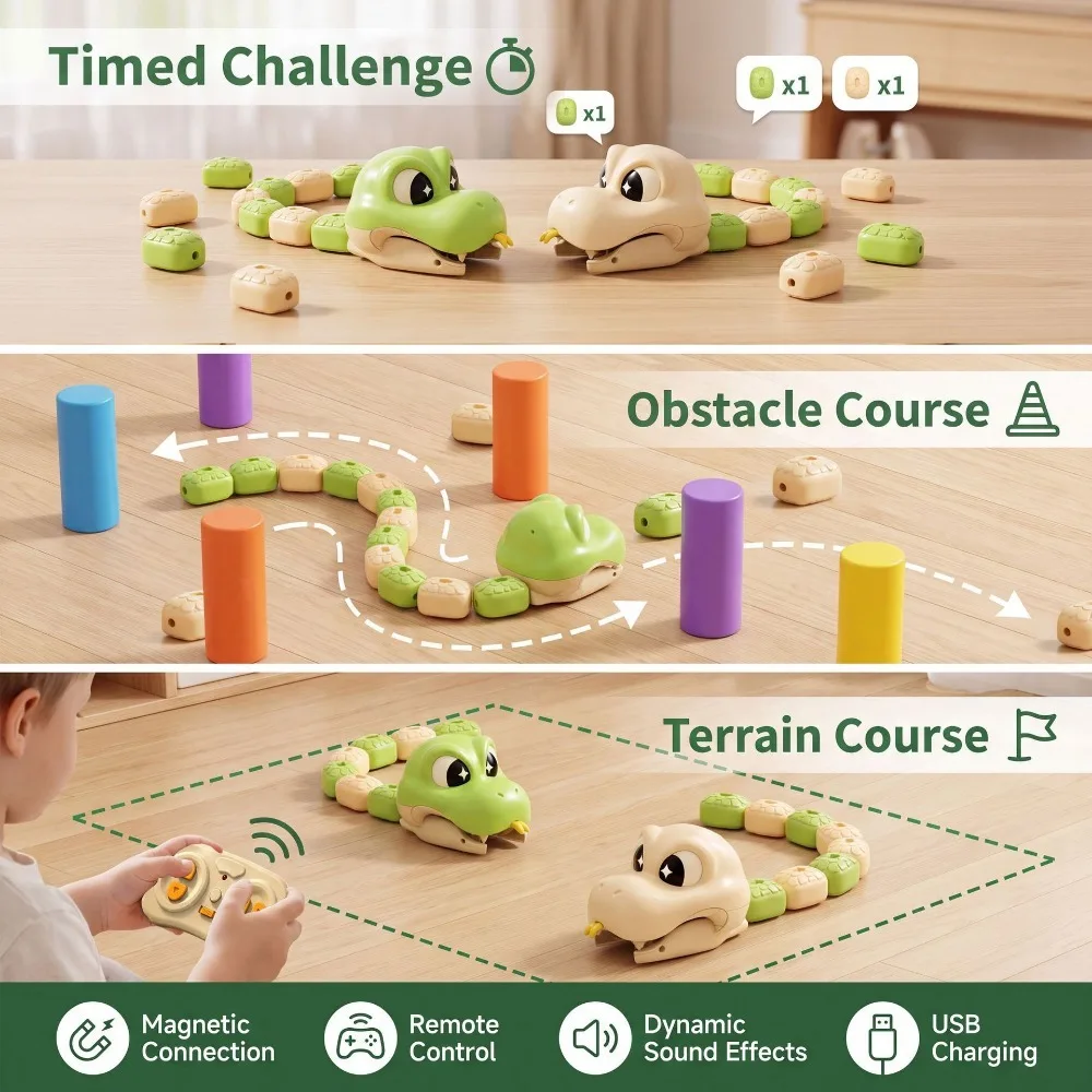 Two Players Competitive Remote Control Magnetic Greedy Snake Car Interactive Magnetic Attachment Battle Toy Holiday Present view 4