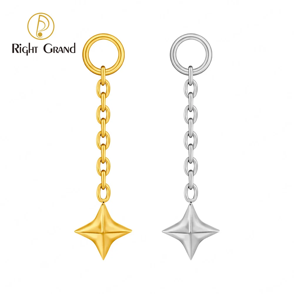 Right Grand ASTM F136 Titanium Mini Four Point Star Dangle Chain Charm for Helix Earlobe Hoop Huggie Earring Cartilage Tragus Nose Labret Lip Piercing Body Jewelry