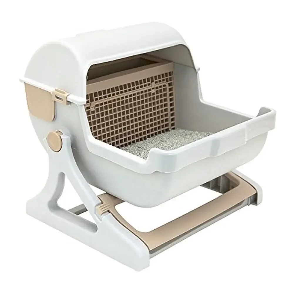 

Pet Cat Litter Box Semi-Automatic Quick Cleaning Luxury Cat Toilet Indoor Sandbox Toilet Loo Tray Flip Cover Cat Bedpans