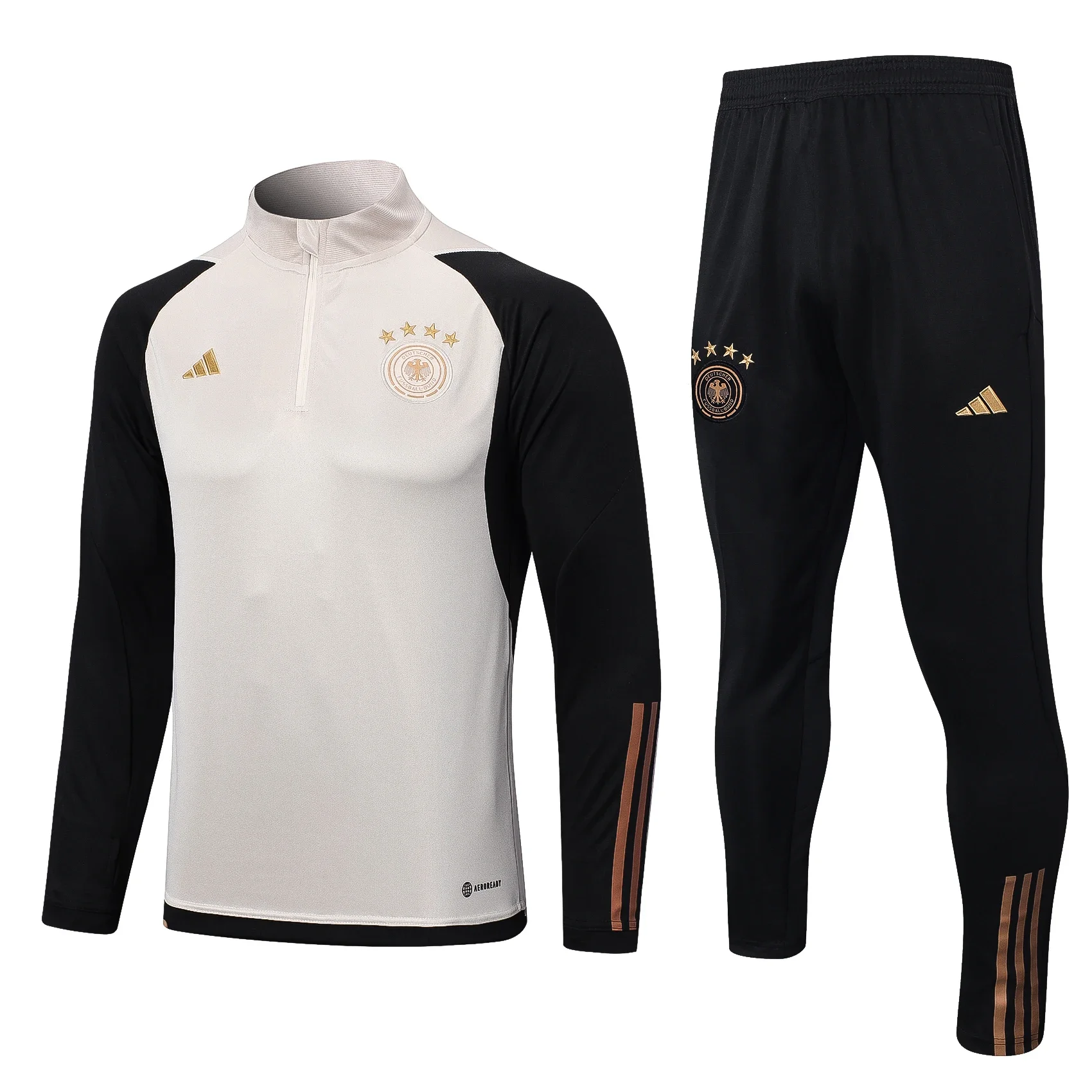 

Adidas Soccer Jerseys Men Breathable Stretchable High-Quality Full-sleeved Sportswear Training Suit Beige Black