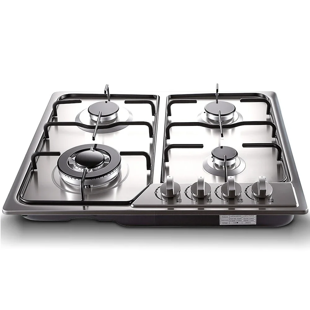 4 Burner Built-in Stainless Steel Gas Hob, Dual Fuel NG/LPG Gas Cooktop Stove