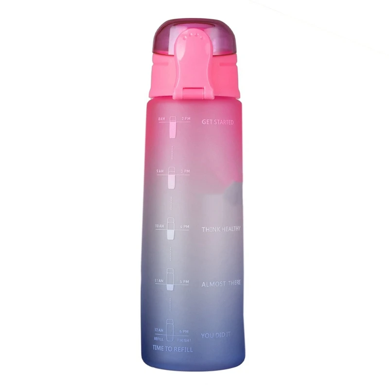 Hot 32Oz Fitness Water Bottle With Time Marker BPA Free Large Capacity Water Jug For Gym Outdoor Office Work Gradient