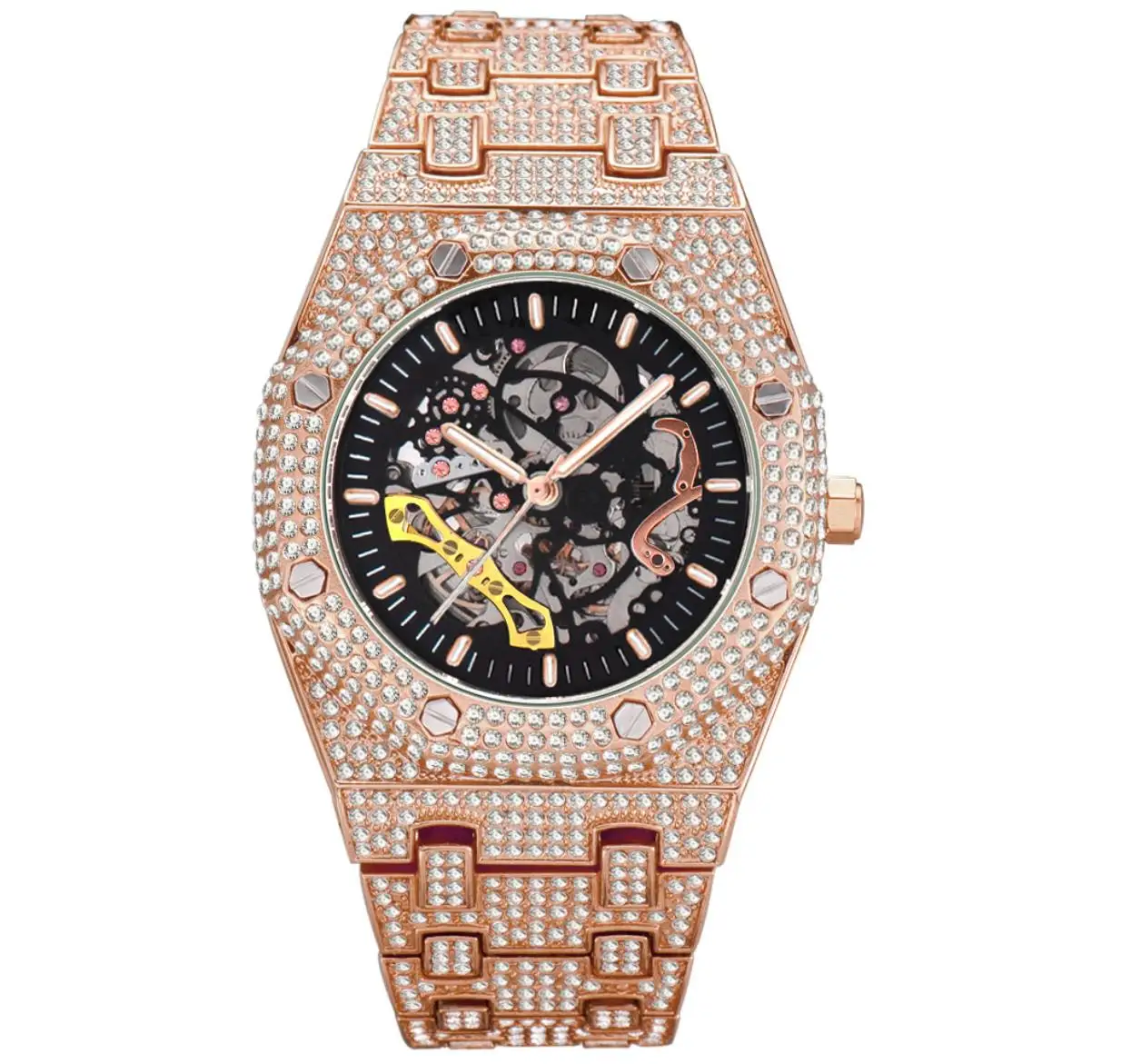 Luxury full diamonds Alloy luxury automatic wrist watch skeleton mechanical watches