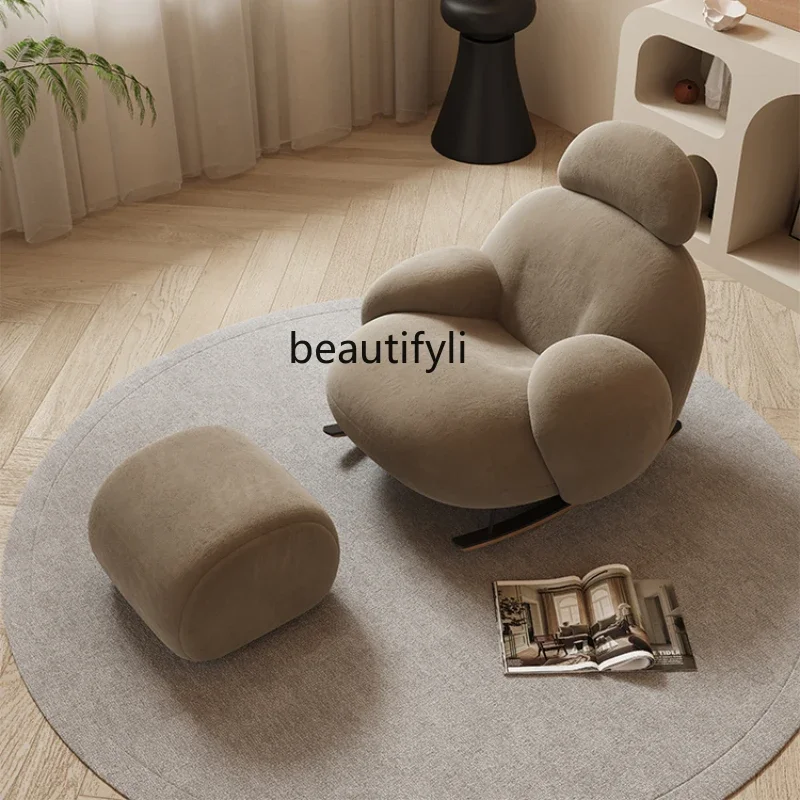 

Modern Cream Wind Casual Milk Fleece Chair Living Room Balcony Large White Single Lounge Chair