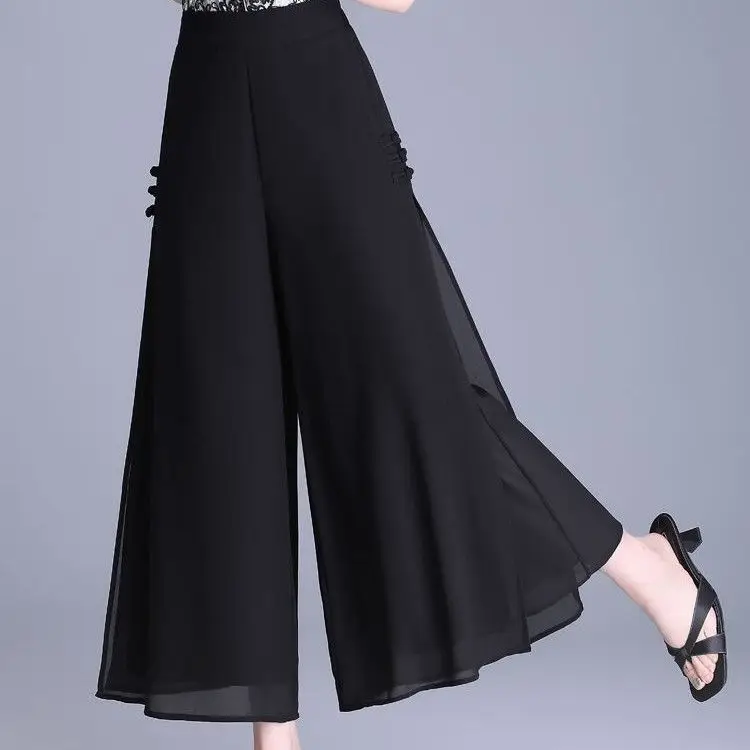 

Свободные широкие брюки, юбка с высокой талией, эластичное полиэфирное волокно, летние новые женские модные повседневные брюки, юбки