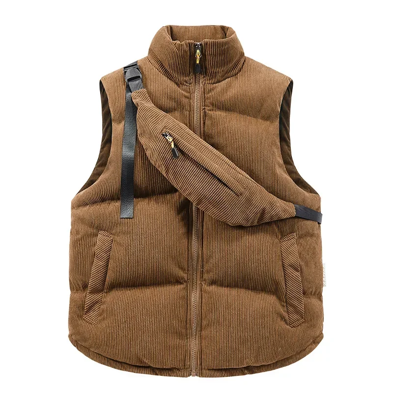 

Korean Winter Vest Fashion Harajuku Waistcoat Sleeveless Men Warm Thick Jacket With Backpack Corduroy Men's New Autumn Coats