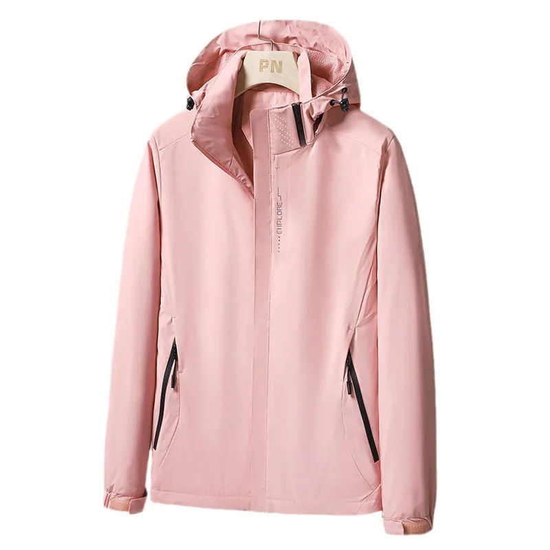 سترة رجالية للربيع والخريف للاستخدام الخارجي كاجوال عصرية مقاومة للرياح ومقاومة للماء من ألياف البوليستر وسحاب للإغلاق معطف بقلنسوة