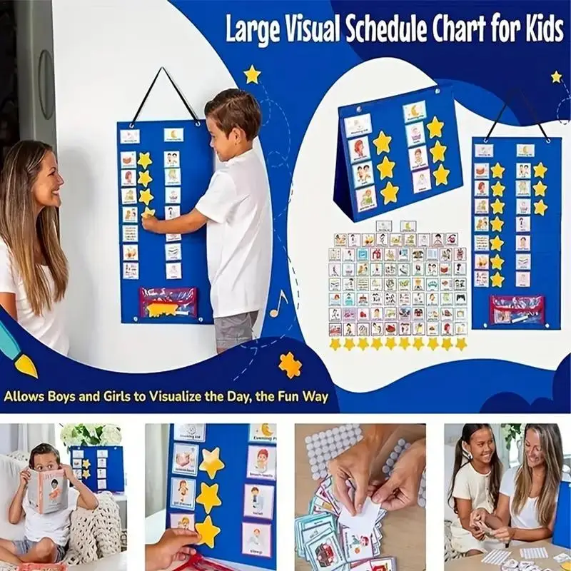 Daily Schedule For Kids Pocket Daily Schedule Wall Planner For Toddler Daily Schedule Pocket Chart With 72 Cards Visual Schedule