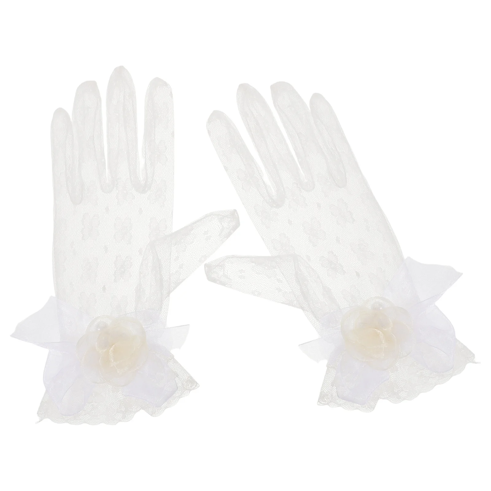 

2Pcs White Lace Gloves Floral Design Vintage Style for Women Short Elegant Bridal Wedding Party Tea Evening Formal Events