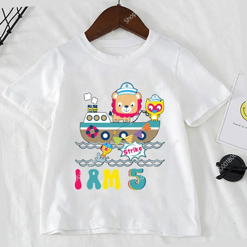 

Children's Cartoon Lion Numbers 1-9 Shirt Cute and Fun Boys and Girls Cartoon Boat Print T-shirt