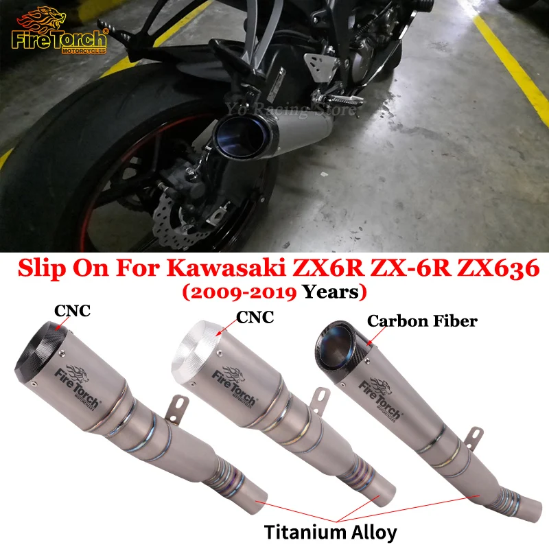 

Slip On For Kawasaki ZX6R ZX-6R ZX636 2009-2019 Motorcycle Exhaust System Modify Muffler Escape Moto Titanium Alloy Mid Tailpipe