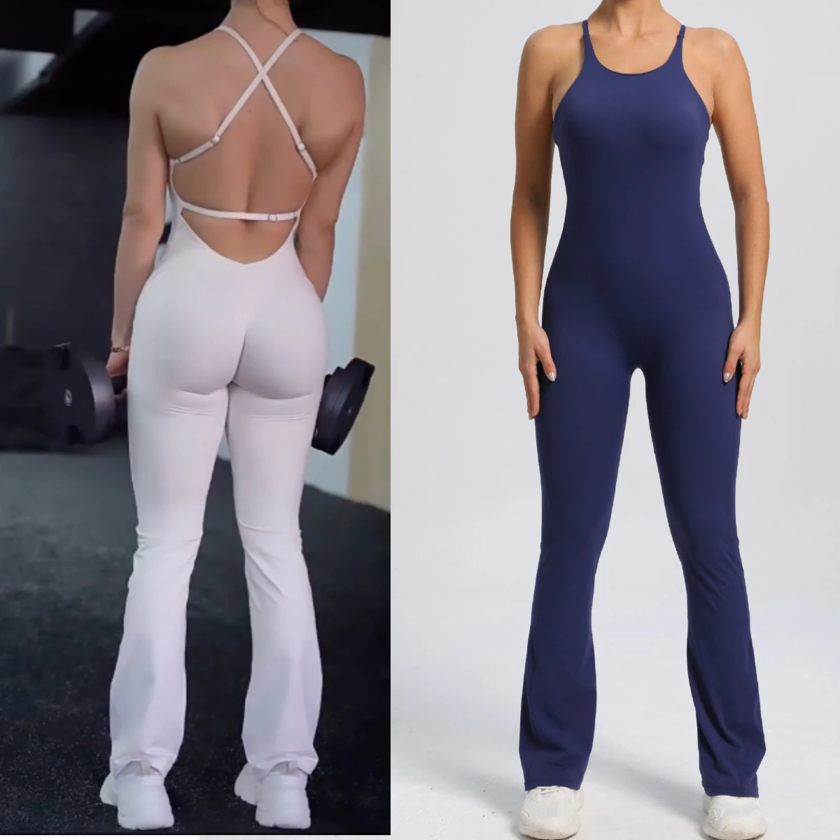 

Flare Pant Yoga Sets for Women One-Piece Bodysuit Cross Sports Bra Tracksuit Sportswear