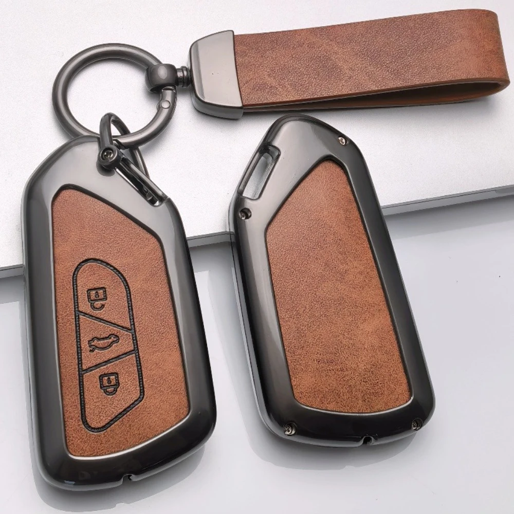 Image of Zinklegierung Leder für VW Volkswagen Golf 8 MK8 ID.3 ID.4 Cupra Skoda Octavia A8 SEAT Leon MK4 2021 Formentor Tarraco Schlüsselhülle