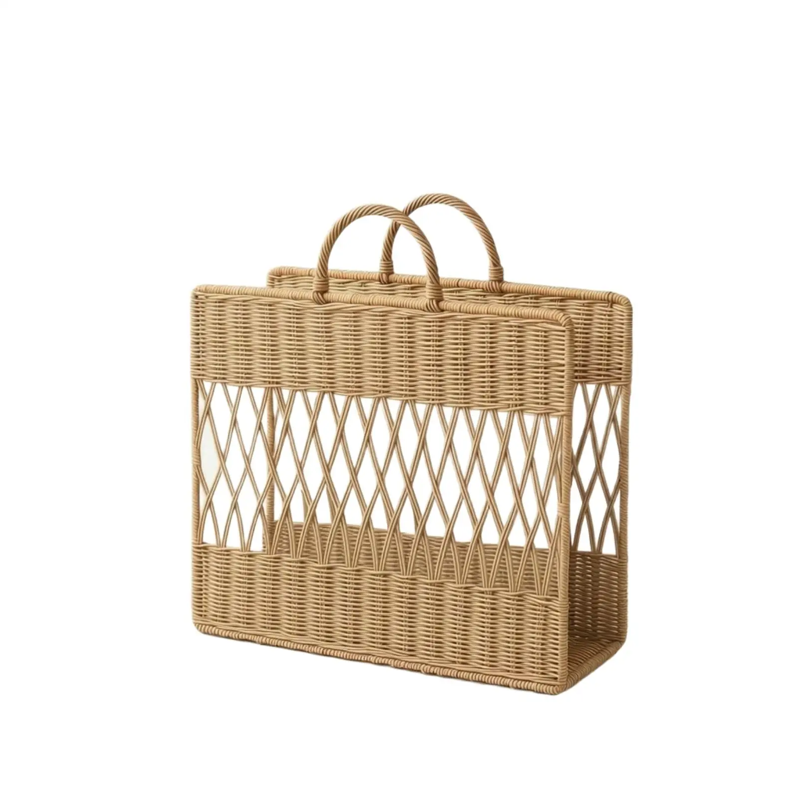 Magazine Basket with Handle Handwoven Magazine Holder Rectangular for Readers