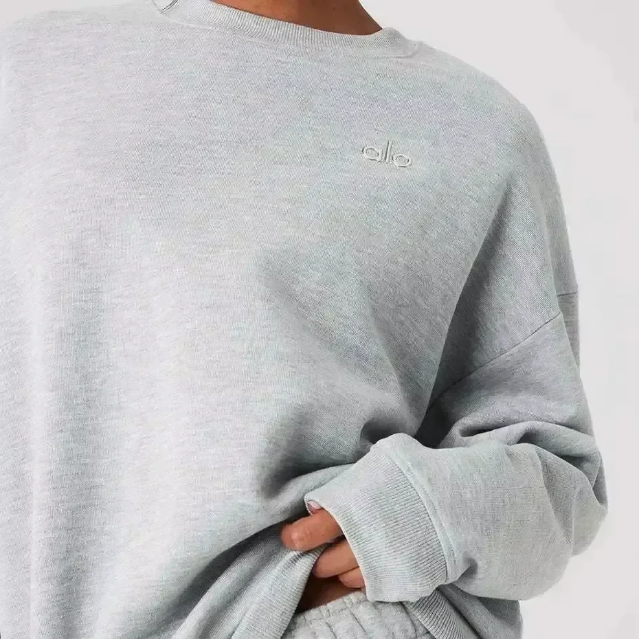 Autumn and Winter New Crewneck Printed Top Women's Hoodless Crewneck Print Hoodie Solid Color Loose Crewneck Long Sleeves