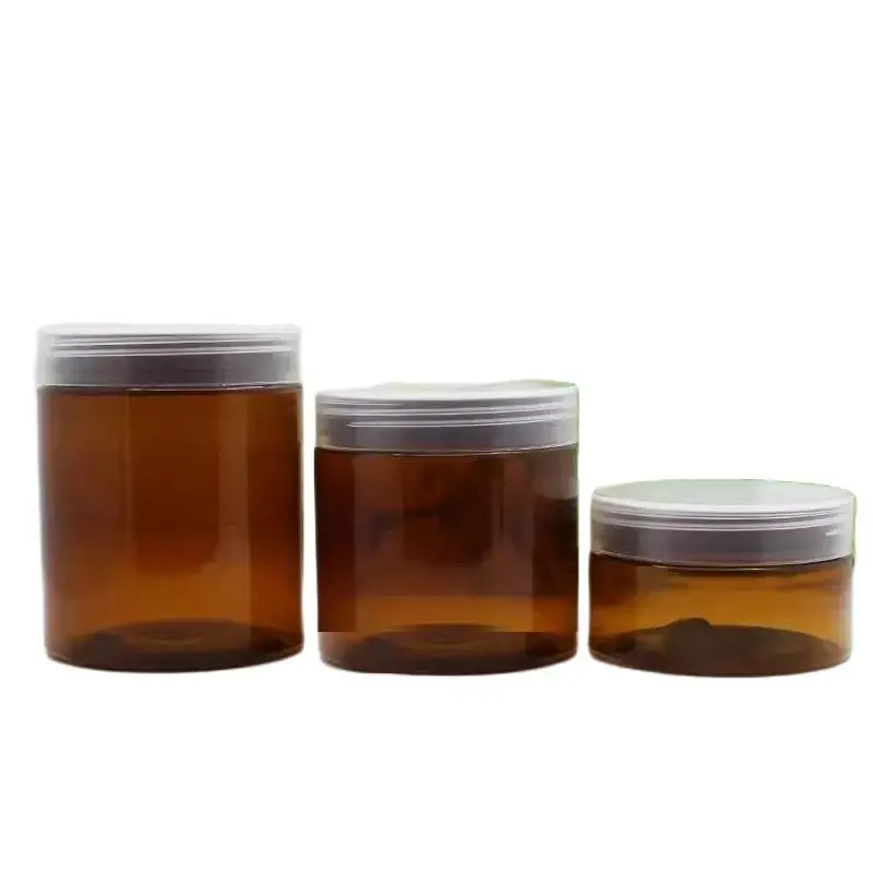 24Pcs Empty Cream Jar Clear Brown Container 80g 100g 120g 150g 200g 250g Clear Lid Refillable Portable Packaging Plastic Pots