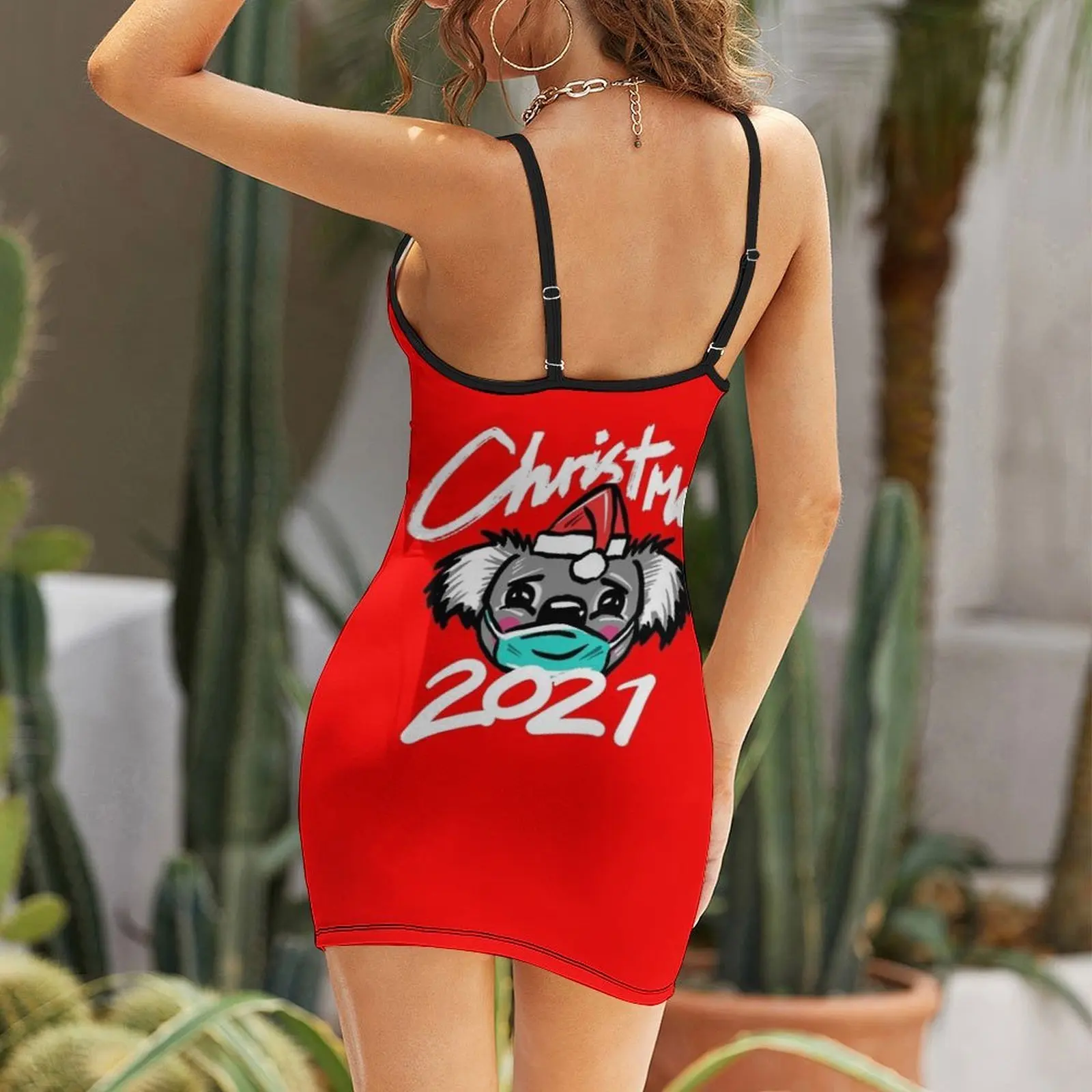 オーストラリアのクリスマス 2021 T シャツ、クリスマス コアラ T シャツ、マスクとクリスマス帽子をかぶったオーストラリアのコアラ、スリング ドレス
