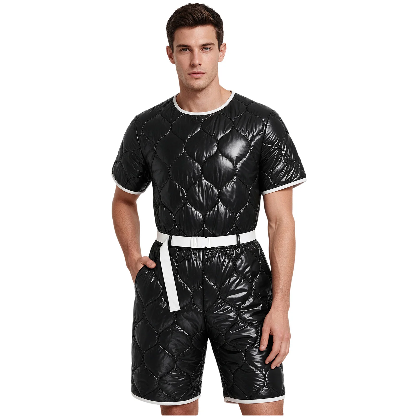 Men Women Water Resistant Quilted Puffer Padded Jumpsuit Waterproof Diaper Cover Short Sleeve Special Needs Adaptive Clothing