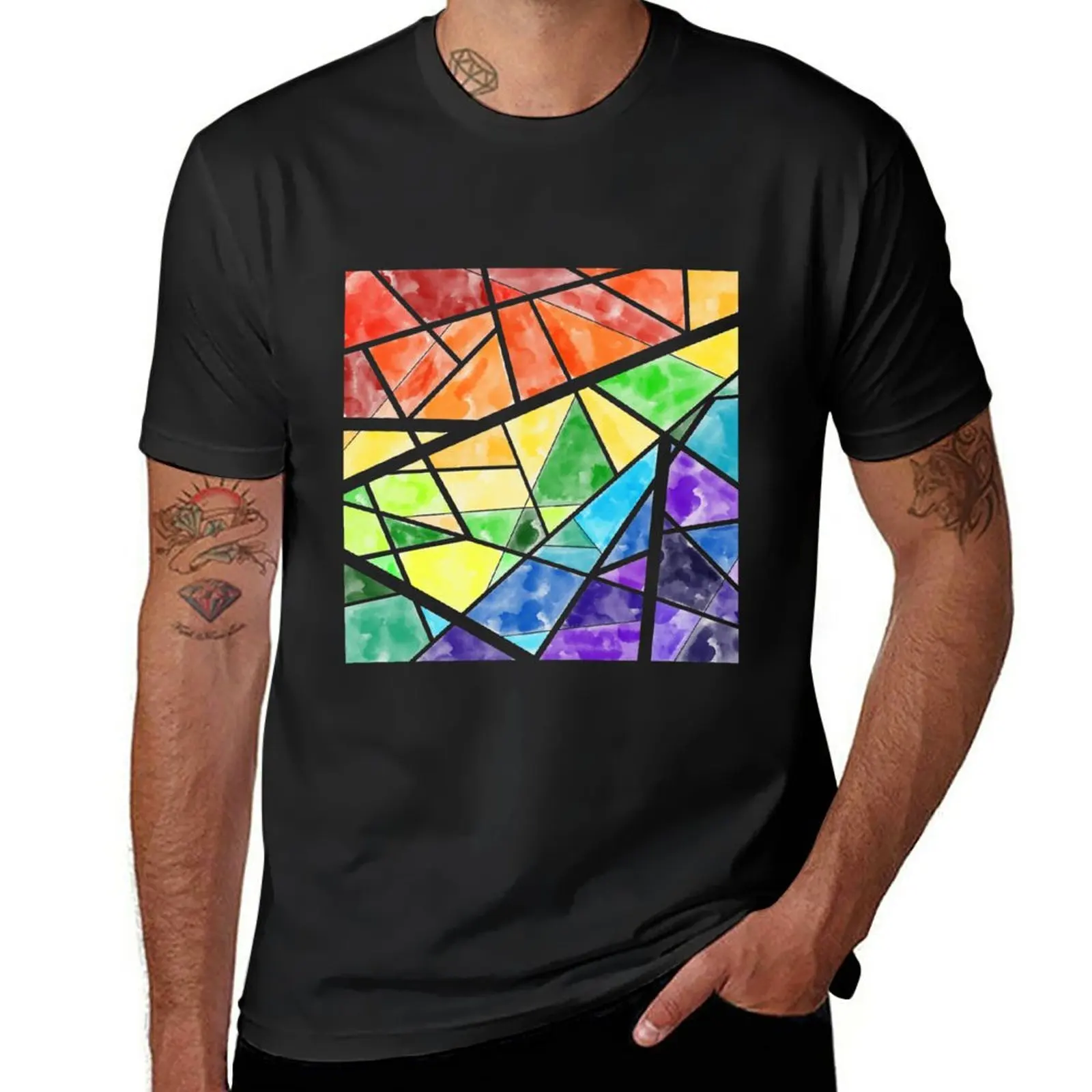 

New Stained glass gay dark T-Shirt aesthetic clothes Short sleeve tee sweat shirt graphic t shirt mens graphic t-shirts funny