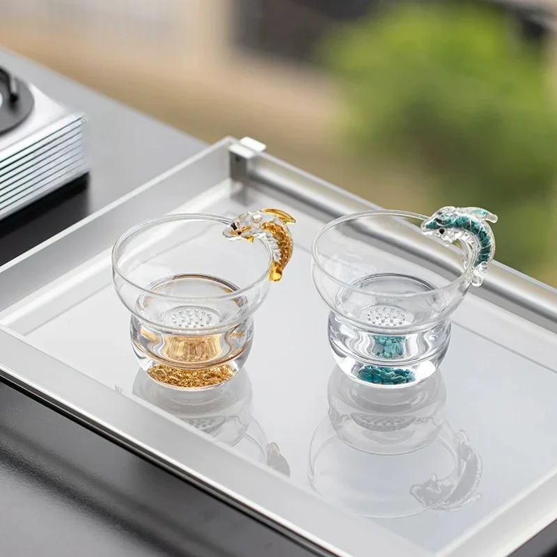 1pc Glass Fish Tea Infuser With Turquoise Decor Integrated Filter Kung Fu Tea Separation Strainer Household Tea Ceremony