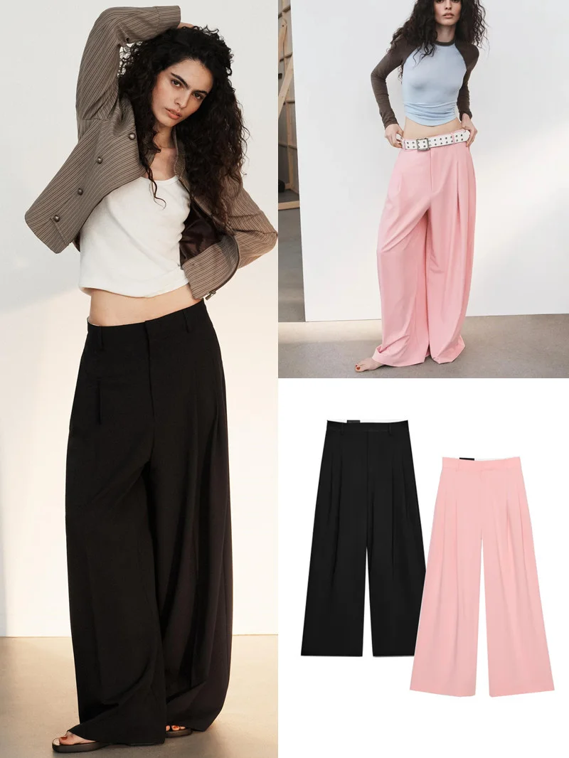 

Spring Summer New Faion Women's Loose Leg Pants Casual Trousers with Pleats Comfortable mid Waist Wide Leg Pants