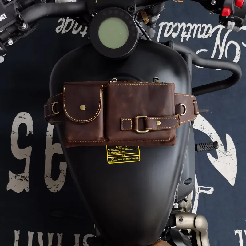 【Premium】For Vintage Universal Fuel Tank Bag Motorcycle Fit Triumph BMW Indian High Gold Cowhide Chest Bag Knight Bag