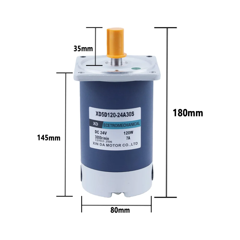 DC 12V 24V Permanent Magnet Motor High Speed 1800rpm 3000rpm 120W DC Speed Regulation Reversible High Torque Electric Motor