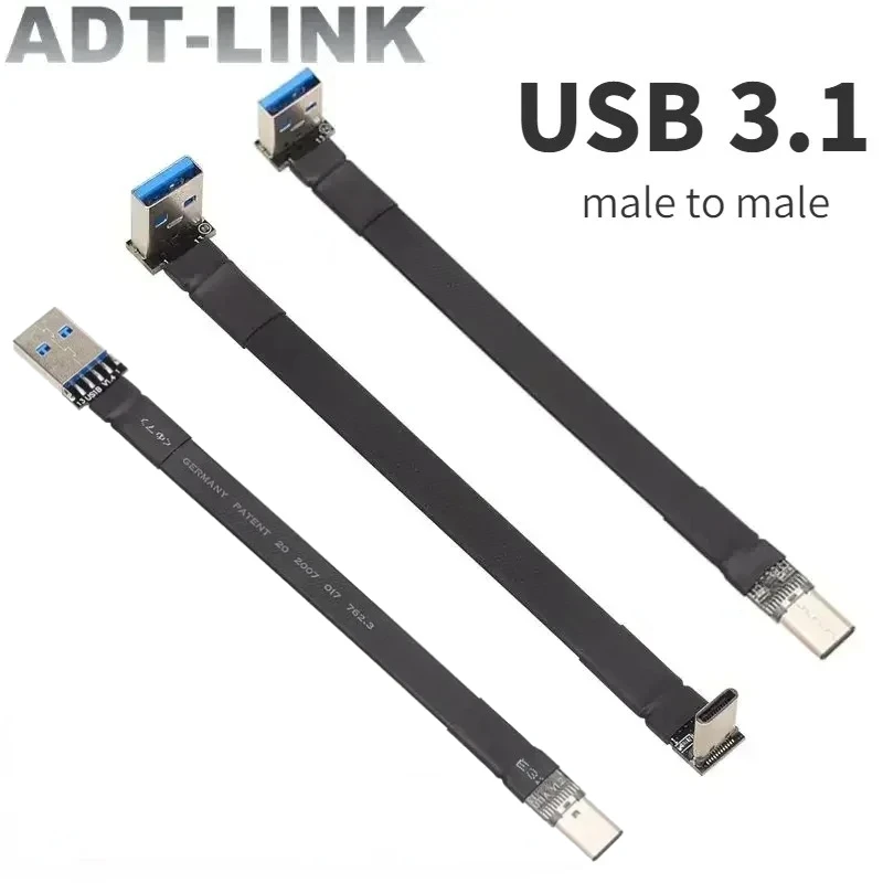 FPV USB 3.1 Gen2 Type-C 90 Angled To USB-A Male To Male Adapter 3cm-300cm FPC Ribbon Flat USB 3.1 Type A C 13Pin Extension Cable