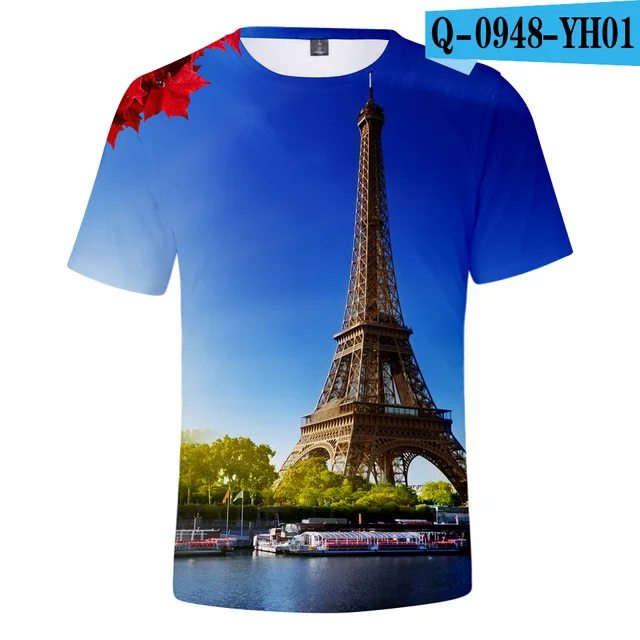 Tshirts France Paris Eiffel Tower 3D Print Summer Tees Streetwear Crew Neck  Short Sleeve Casual Oversized Men Women kids Tops