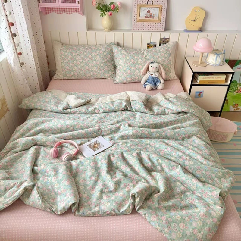 100% Cotton Quilt Lace Floral Double Layer Gauze Blanket Twin Queen Size Summer Comforter Thin  Single And Double Bed Bedding