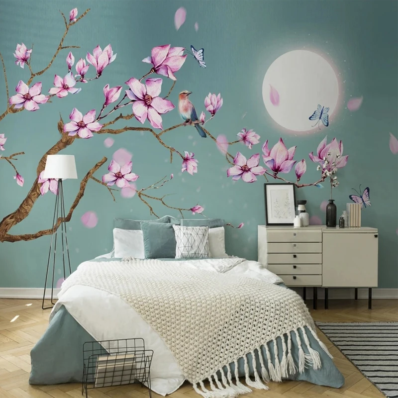 

Custom Size Chinese Style Flowers Birds Moonlight Photo Mural for Bedroom Living Room Decor TV Background Wallpaper Backdrop