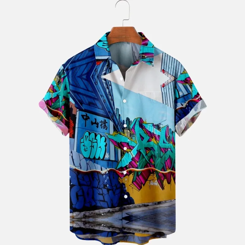 

2022 Summer Short Sleeve Shirts Original Risk Free Summer Print Shirts Ethnic Trend Men's Tops 001