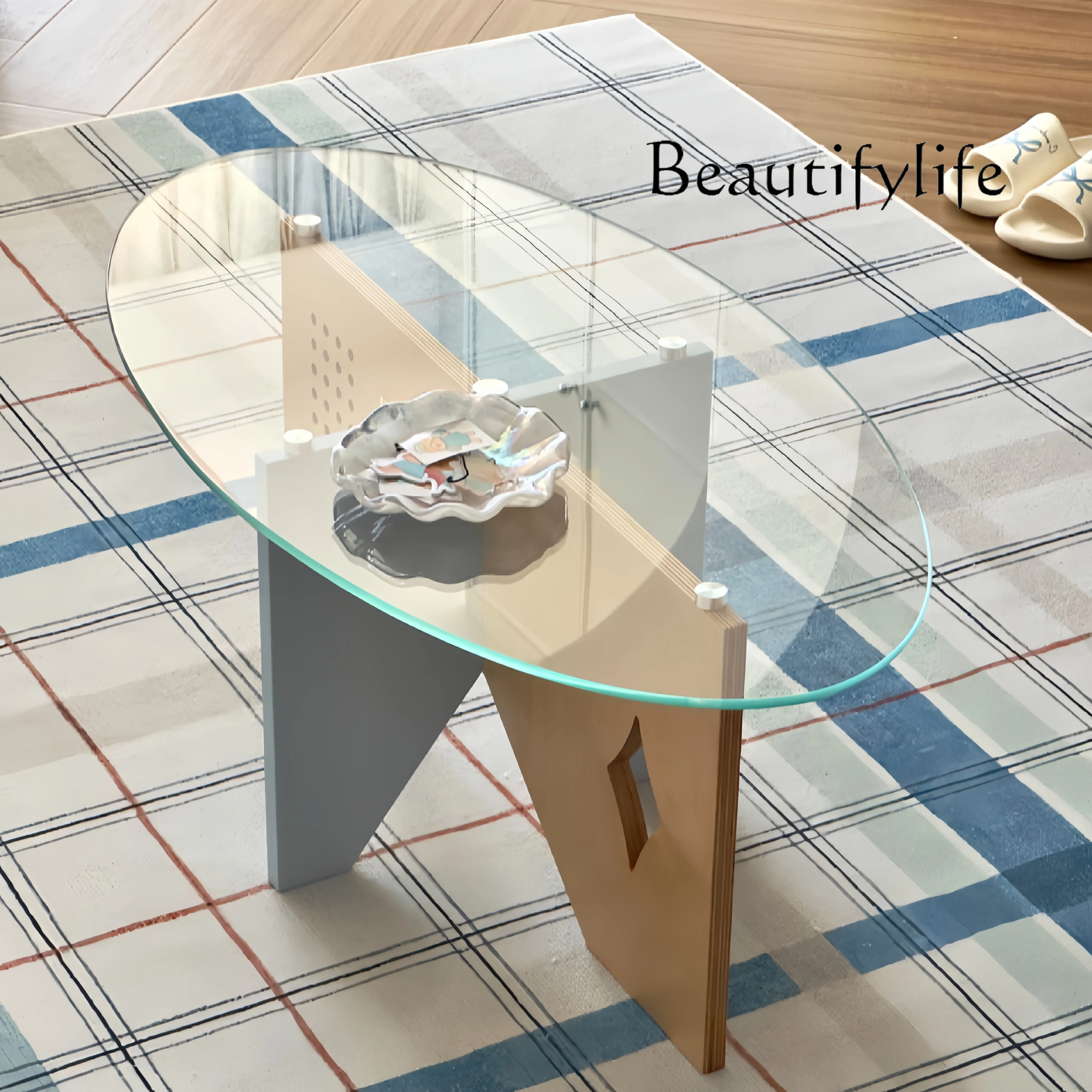 Modern tempered glass coffee table oval living room household minimalist ocean board small apartment tea table