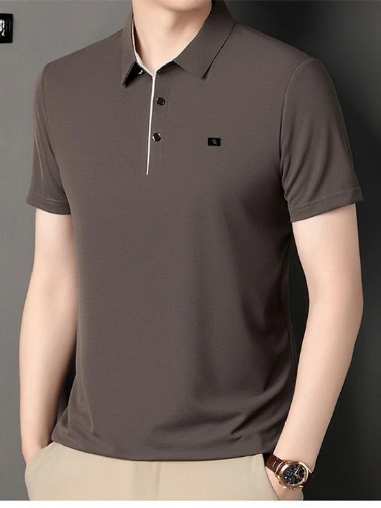 Luxury Brand Ice Golf Shirt Men Polo Shirt Summer Short Sleeve T-shirt Button Tops Slim Business Casual Tees Shirts for Men New