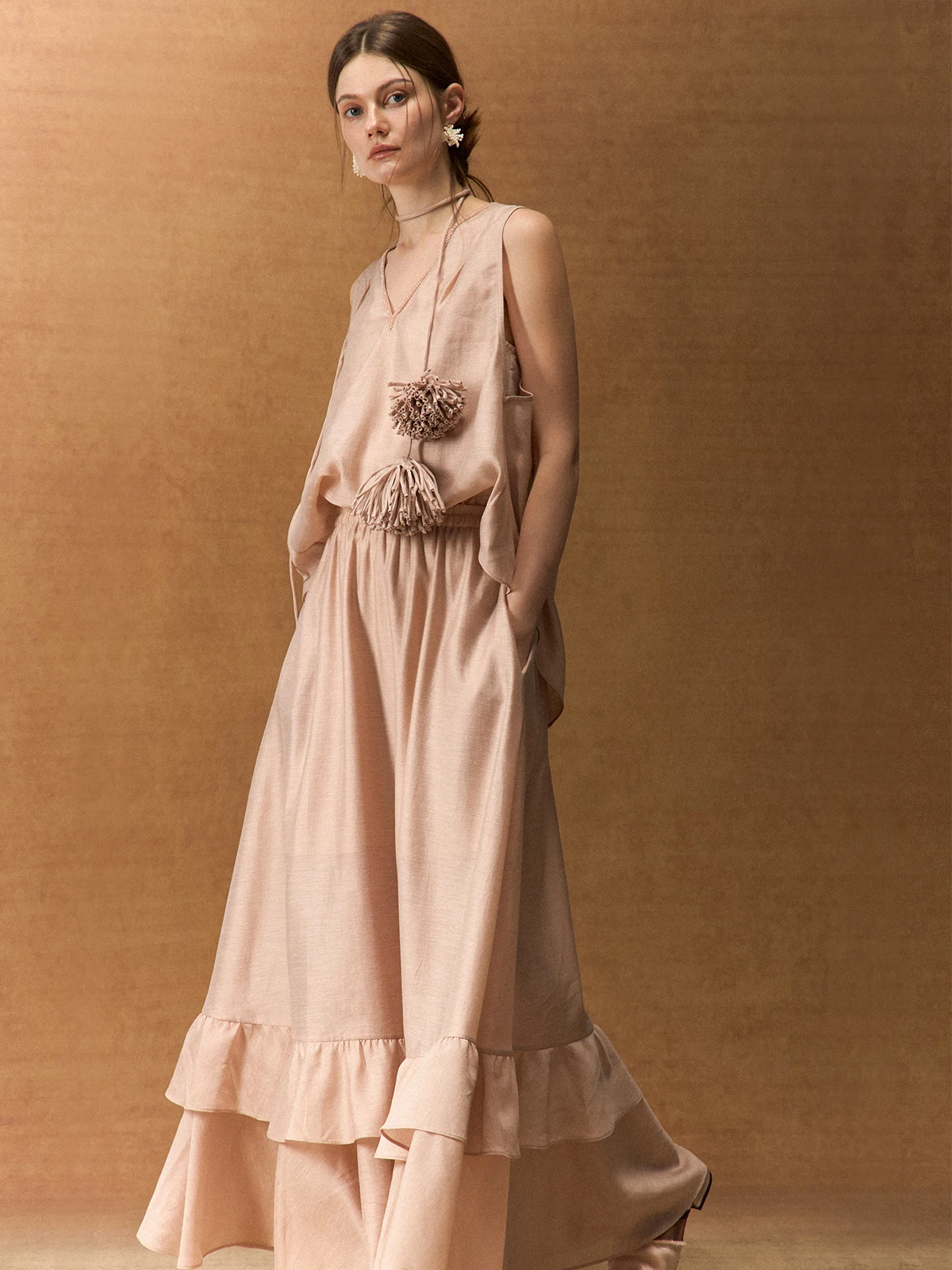 

New Chinese Sle V-Ne Svel Dr Acetate Linen Decosition Reconstruction Bead Dr Oriental Bright New Chinese D...