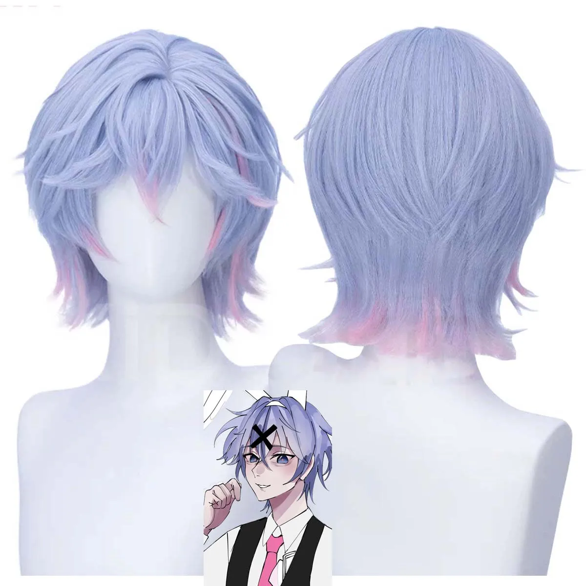 Men Rabbit Hole Cosplay Blue Pink Gradient Heat Resistant Synthetic Hair Wig