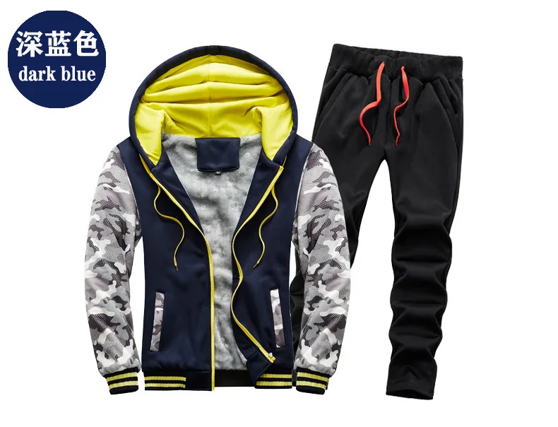 Herren Winter Dicker Thermo-Camo-Zweiteiler Trainingsanzug Fleece-Gefütterter Kapuzenpullover Jogginghose mit Kordelzug Winddicht Outdoor Sport Täglich Warm – Detail 7