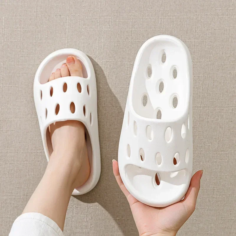 Women Shower Slippers Bathroom Leaking Non-Slip Indoor Shoes Thick Bottom Hole Women's Flip Flops