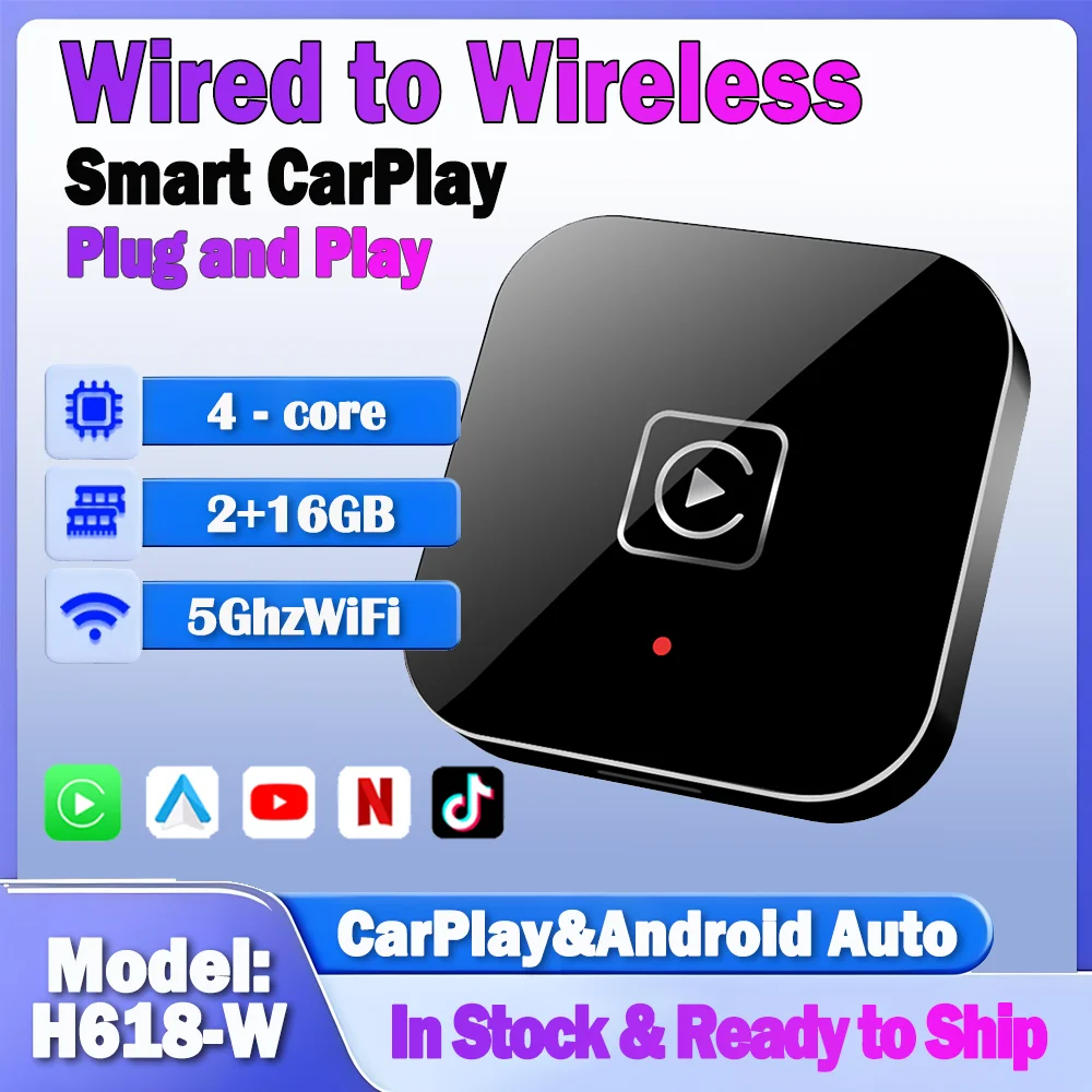 

Wired to Wireless CarPlay&Android Auto Smart Adapter with Dual-Band Wi-Fi Model H618-W